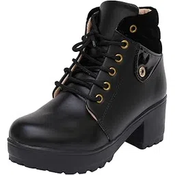 100% Vegan Leather Women's Black Ankle Boots | Stylish Lace-Up Design with Heel | Durable Leather Upper & Cozy Lining | Comfortable Boots For Girls & Women