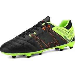 160471-M Men s Sport Flexible Athletic Lace Up Light Weight Outdoor Cleats Football Soccer Shoes Black/Lemon Green/Red 9.5 D(M) US