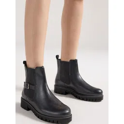 20Dresses Women Solid Round Toe Buckle-Detail Chelsea Boots