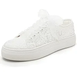 9996 Wedding Shoes Lace Bridal Sneakers 1.46" Platform Bride Tennis Shoes Sparkling Rhinestone Wedding Sneakers