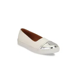 AADY AUSTIN Women White & Silver-Toned Slip-On Sneakers