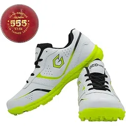 Academy White/Green Cricket Shoes Size-4 with TR-555-R Cricket Leather Ball Alum Tanned Red
