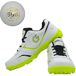 Academy White/Green Cricket Shoes Size-4 with TR-555-W Cricket Leather Ball Alum Tanned White