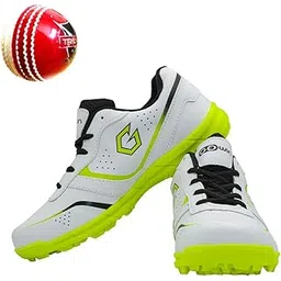 Academy White/Green Cricket Shoes Size-5 with SB-16 Cricket Ball with Moulded Cup Hand Stitched, Multicolor