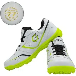 Academy White/Green Cricket Shoes Size-5 with TR-77-W Cricket Leather Ball Veg Tanned White
