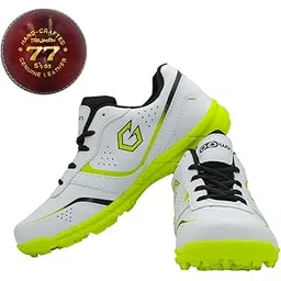 Academy White/Green Cricket Shoes Size-9 with TR-77-R Cricket Leather Ball Veg Tanned Red