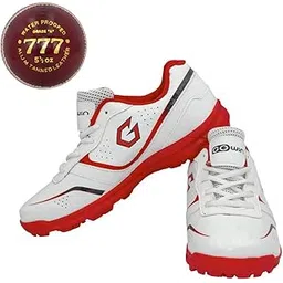 Academy White/Red Cricket Shoes Size-2 with TR-777-R Cricket Leather Ball Alum Tanned Red