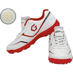 Academy White/Red Cricket Shoes Size-5 with TR-777-W Cricket Leather Ball Alum Tanned White