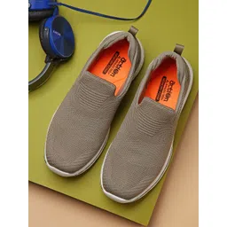 Action Men Beige Woven Design Slip-On Sneakers