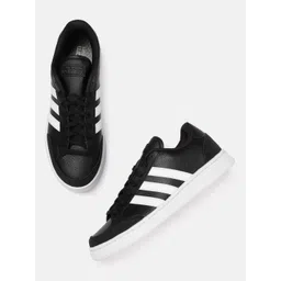 ADIDAS Men Black & White Solid Leather Cloudfoam Grand Court SE Tennis Sneakers