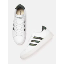 ADIDAS Men White Striped Grand Court Cloudfoam Lifestyle Comfort Skateboarding Shoes