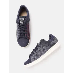 ADIDAS Originals Unisex Navy Blue & Red Woven Design Stan Smith Sneakers