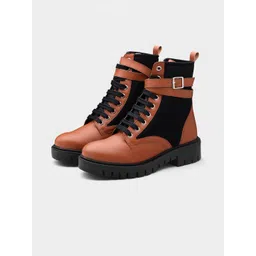 ADORLY Women Colourblocked Block Heel Lace Up Boots