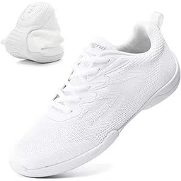 Adult & Youth White Cheerleading Dance Shoes Athletic Training Lightweight Competition Tennis Sneakers Cheer Shoes White US Size 6/EU Size 37