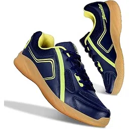 Aivin Booster Court Badminton Shoe |Non Marking Badminton Shoe | Lightweight & Durable Badminton Shoe (Navy Blue/Yellow, UK07)