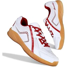 Aivin Booster Court Badminton Shoe |Non Marking Badminton Shoe | Lightweight & Durable Badminton Shoe (White/Red, UK09)