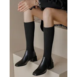 Alamode By Akanksha Women Lia Knee High Trendy Sock Leather Boots