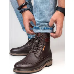 Alberto Torresi Men Textured Round Toe Lace-Ups Regular Boots