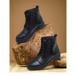 ALCAZO Men Blocked-Heeled Biker Boots