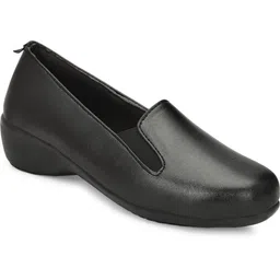 ALKERA Women's Black Synthetic Lather Slip Ons Daily Wear Office Wear Loafers For Women