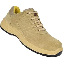Allen Cooper Ergonomic Design, Composite Toe Cap, BIS Certified, Dual Density Shock Absorbing PU Sole, Slip Resistant, Metal Free Safety Sneakers, AC-1581, Camel, Size 9
