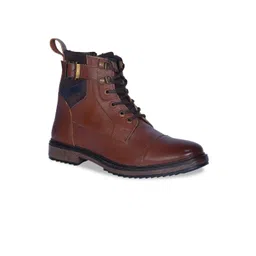 Allen Cooper Men Mid Top Leather Chukka Boots With Buckle Detail