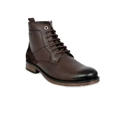 Allen Cooper Men Textured Leather Mid-Top Regular Boots