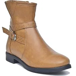 Alleviater Synthetic Leather Black Stylish Above Ankle Buckled Zip Fashion Boots for Women and Teens