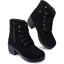 Amazing Design Women's Ankle Length Block Heel Black Stylish And Fashionable Boots Lace up & Side Zip | Stylish Latest & Trendy Boots for Women
