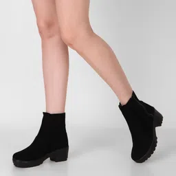 Amazing Design Women's Ankle Length Block Heel Stylish Fashionable Black Boots | Boots For Women