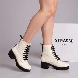 Amazing Design Women's Ankle Length Block Heel Stylish Fashionable White Boots Boots For Women