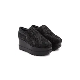 Anaar Women Midnight Magic Embellished Round Toe Lightweight Textile Heeled Sneakers