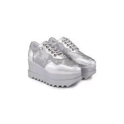 Anaar Women Razzle Dazzle Embellished Round Toe Lightweight Textile Heeled Sneakers