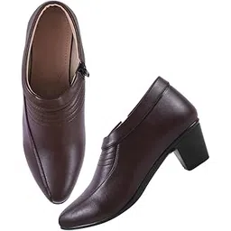 Ankle Length Block Heel Boots Trendy Comfortable Zipper Boots for Womens & Girls Black