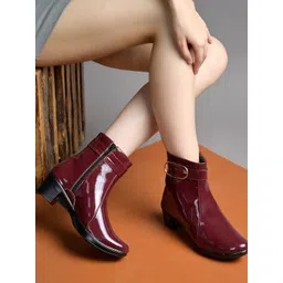 Ankle Length–Gloss with Buckle Detail Boots For Women & Girls Boots For Women