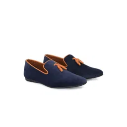Anouk Men Blue Solid Suede Slip-On Sneakers with Piping