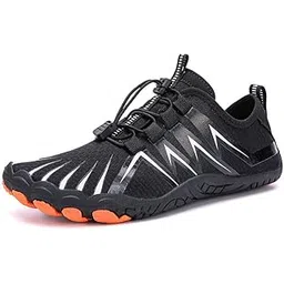 Anti-Slip Rubber Athletic Hiking Water Shoes for Mens Womens | Barefoot Aqua Swim Walking Shoes | Five-Finger Shoes | Running Shoes Lightweight Sneakers - Color: Black-Silver | Size: 41