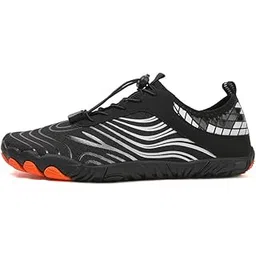 Anti-Slip Rubber Athletic Hiking Water Shoes for Mens Womens | Barefoot Aqua Swim Walking Shoes | Five-Finger Shoes | Running Shoes Lightweight Sneakers - Color: Black-White | Size: 42