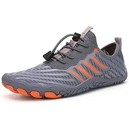 Anti-Slip Rubber Athletic Hiking Water Shoes for Mens Womens | Barefoot Aqua Swim Walking Shoes | Five-Finger Shoes | Running Shoes Lightweight Sneakers - Color: Grey-Orange | Size: 42