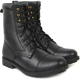 AR-1 Genuine Black Full Leather Military Men's Combat Boots -High Ankle - High Top Lace