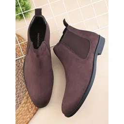 ARIWA Men Mid-Top Block-Heeled Chelsea Boots