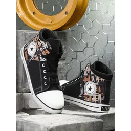 AROOM Women Black Printed High-Top Sneakers