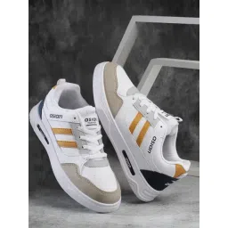 Asian Men's White & Yellow Casual Sneakers