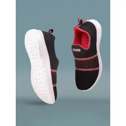 ASIAN Women Black & Pink Woven Design Slip-On Sneakers