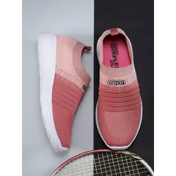 ASIAN Women Peach-Coloured Woven Design Slip-On Sneakers