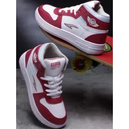 Asian Women's White & Red Ankle High Sneakers