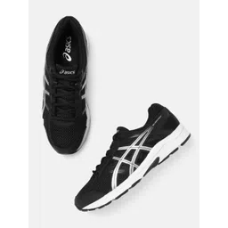 ASICS Men Black & Silver-Toned Woven Design Gel-Contend B+ Running Shoes
