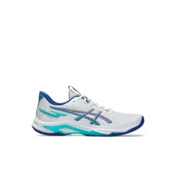 Asics Men's NETBURNER BALLISTIC FF 4 White & Asics Blue Indoor Court Shoes