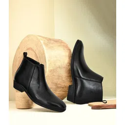 Asttelli Men’s Classic Black Synthetic Leather Ankle-Length Chelsea Boots For Men