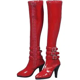 ATORSE 1/6 Women's Zip Up High Heeled Long Boots Shoes for 12'' Action Figure Red